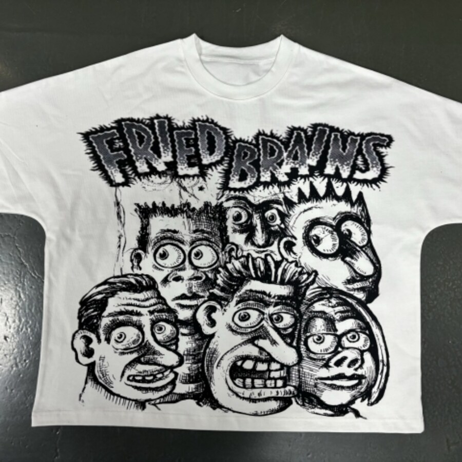 White T-shirt sample with a large black front graphic