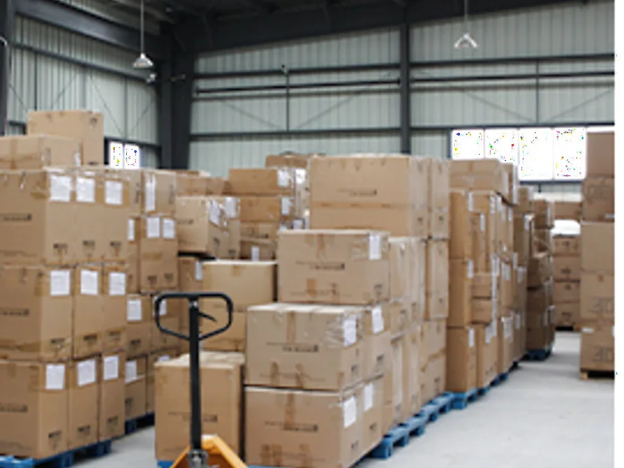 Packed cartons staged for shipment in the warehouse