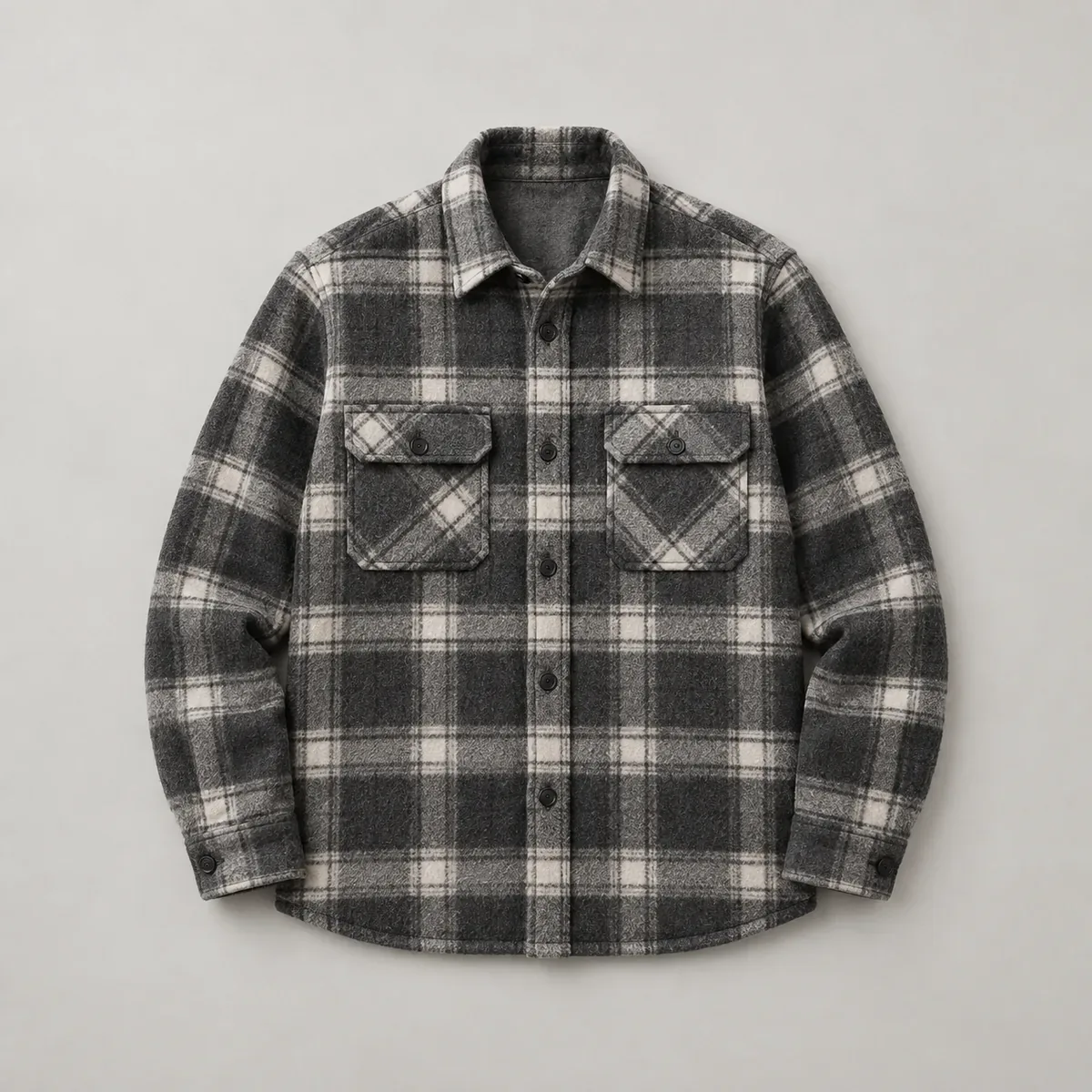 Boxy plaid flannel overshirt with flap chest pockets