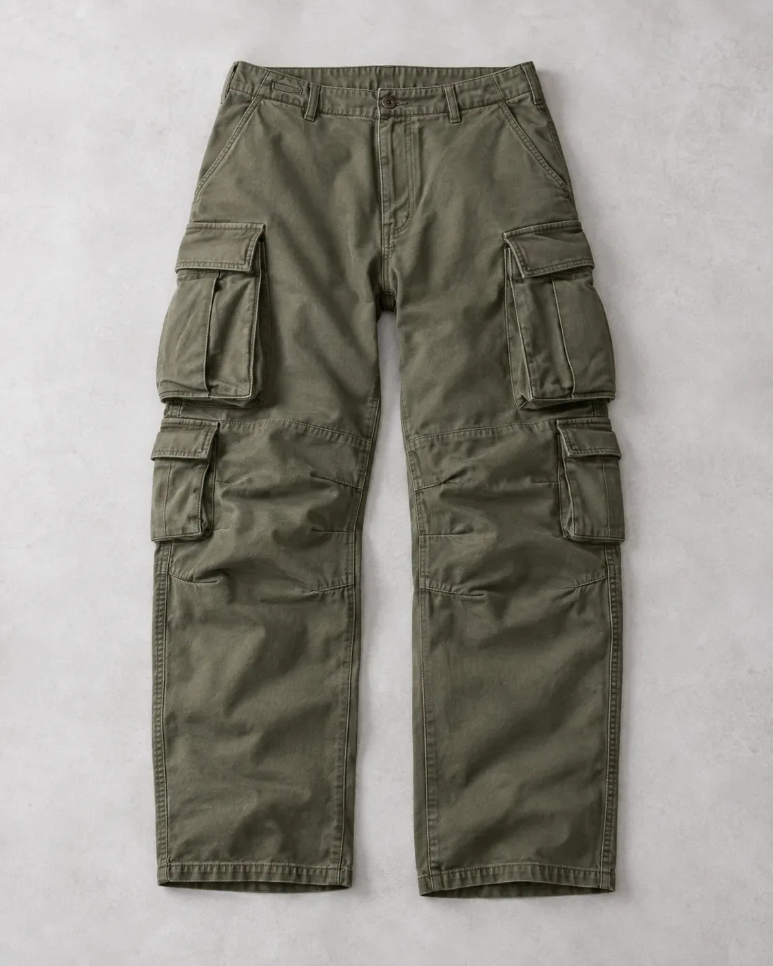 Olive twill cargo pants with bellows side pockets