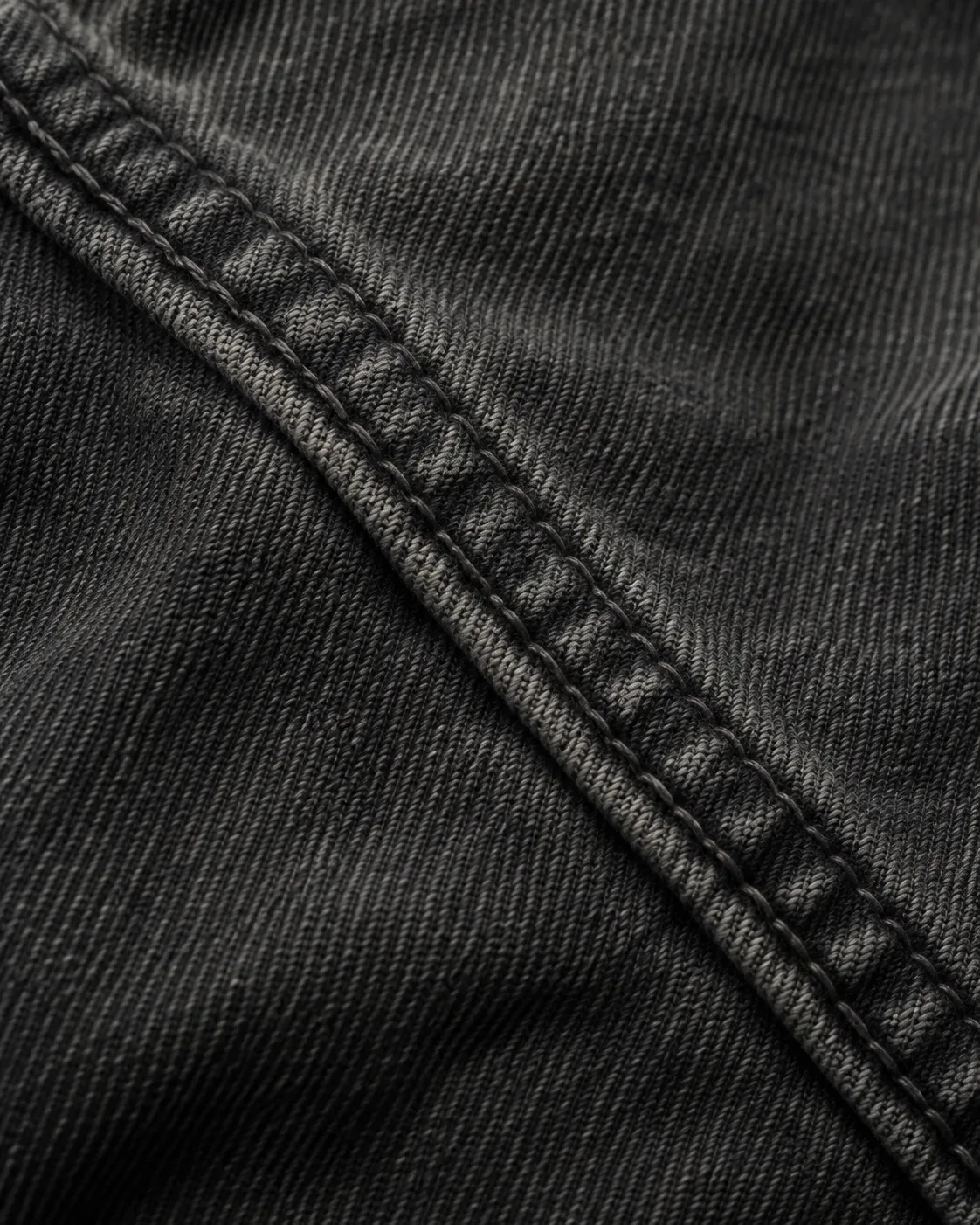 Close-up of washed cotton twill with double-needle topstitching