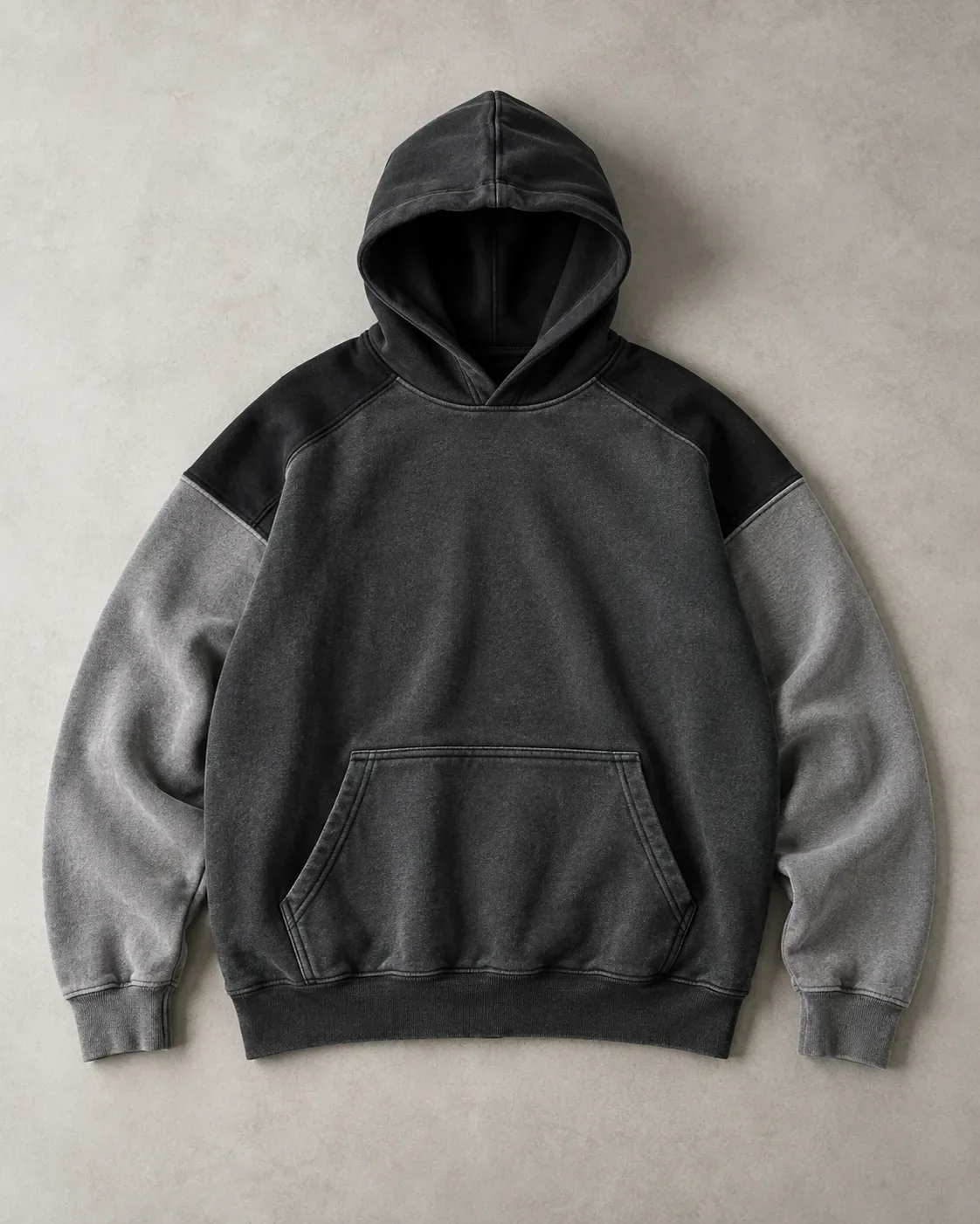 Hoodie built from contrast colour-blocked fleece panels