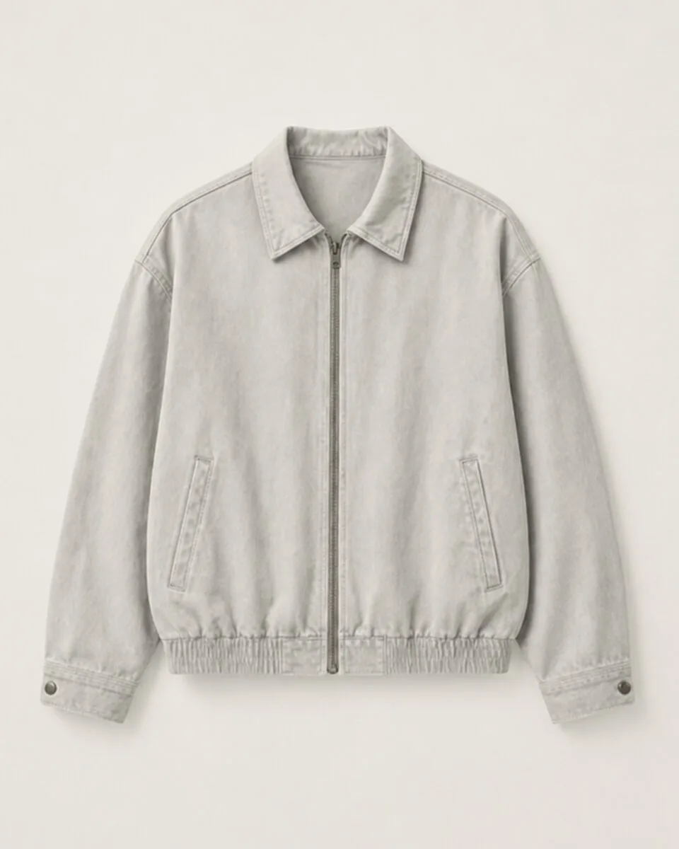 Light full-zip jacket laid flat to check the front closure