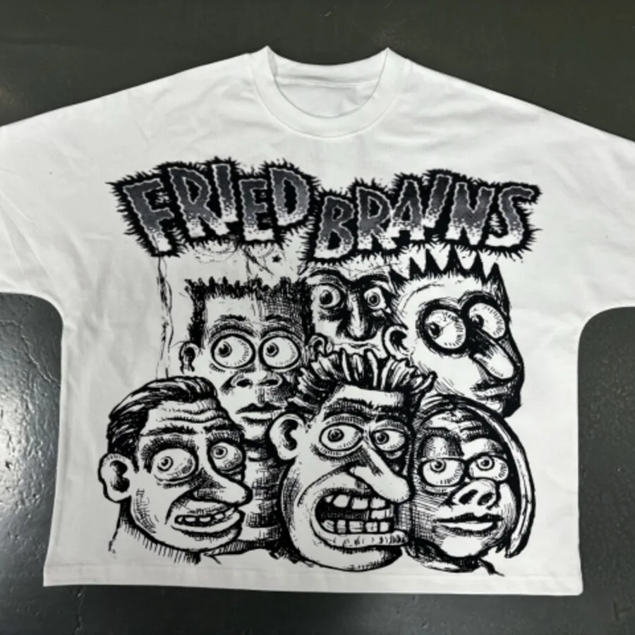 White T-shirt sample with a large black front graphic