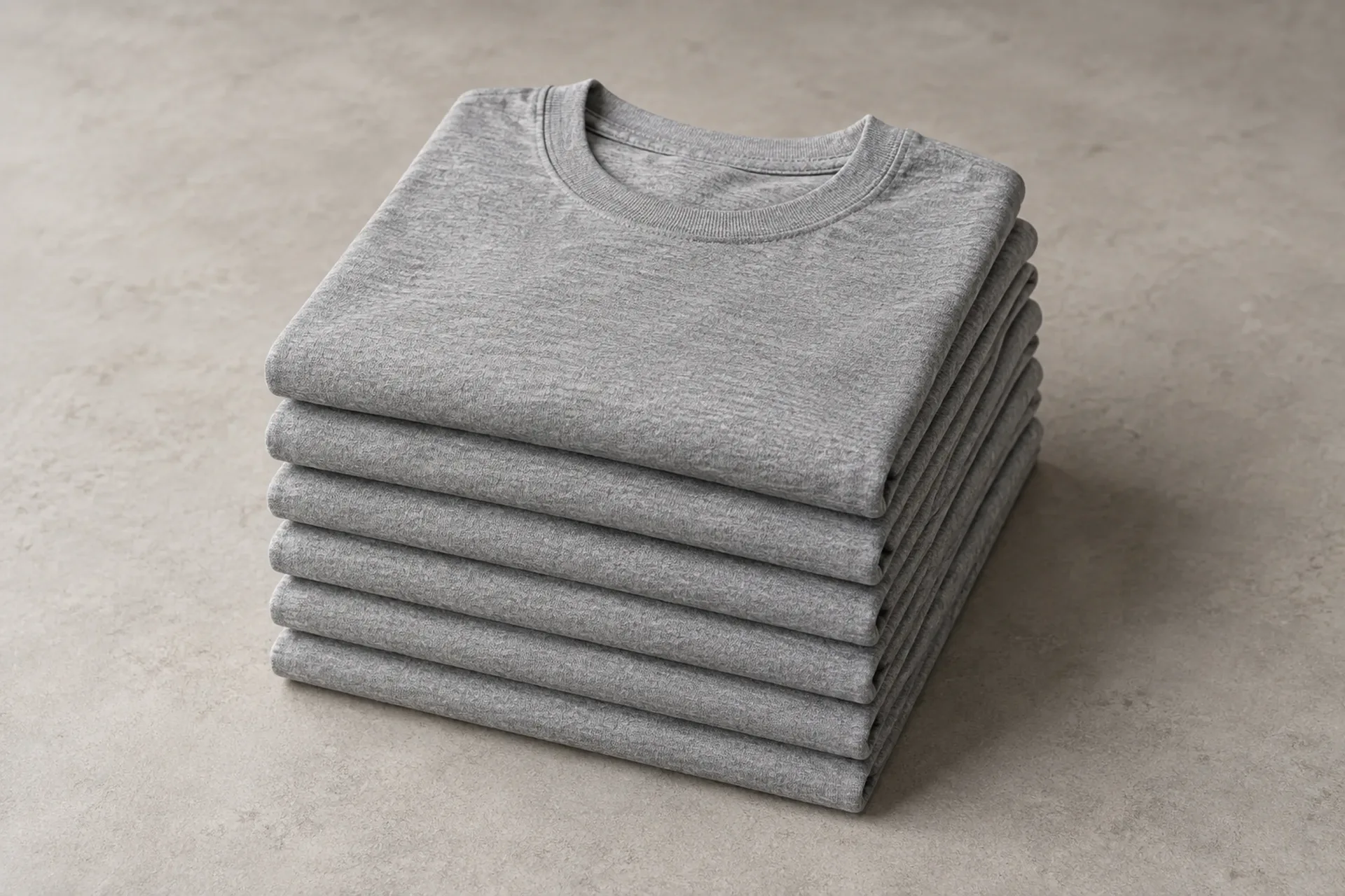 Stack of identical plain folded blank t-shirts